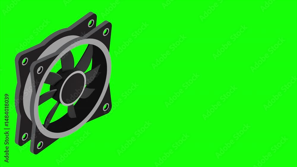 Poster isometric computer fan animation. computer fan cooler. isometric of pc case fan. computer hardware c