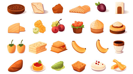Vector Cartoon Food Icons Set for Culinary Design Projects