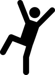 Black pictogram of a man celebrating happily with two arms in the air