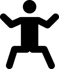Black pictogram of a man crouching or sitting
