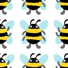 Kids seamless bee pattern for fabrics and packaging and gifts and cards and linens and wrapping paper