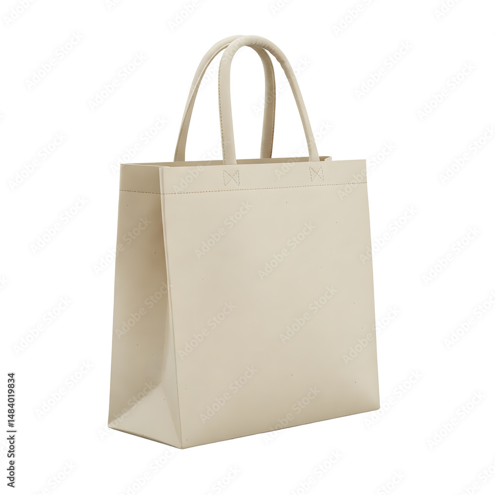 Poster empty light-colored fabric tote bag with handles isolated on transparent background