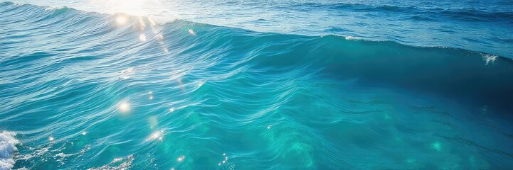 Fototapeta premium Vast expanse of deep blue ocean water, sunlit surface reflecting light, tranquil waves gently lapping the shore Perfect for travel, nature, and environmental themes , nature, oceanic, waves