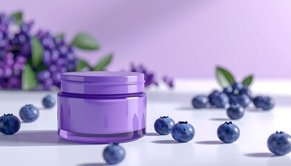 Purple Cream Jar with Blueberries and Flower