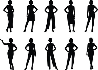 Empowered Women Dynamic Female Celebrating Femininity Striking Woman Figure Glyph Silhouette Vector Icons