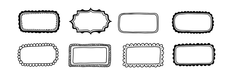 Hand Drawn Rectangular Frame Collection with Various Border Styles on White