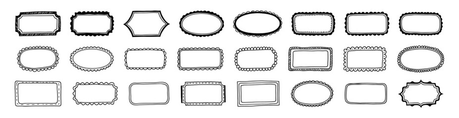 Assortment of Hand Drawn Frames with Various Edges on White Background