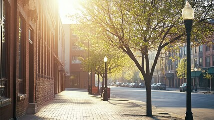 Obraz premium Morning light glows on a calm street