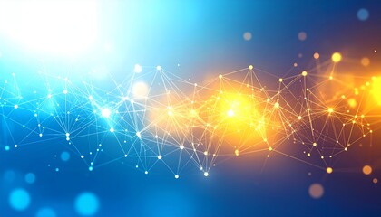 Fototapeta premium Interconnected network nodes glow against blue