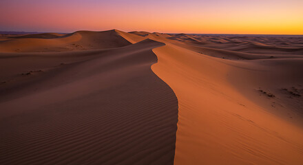 Desert Sand Dunes at Dusk with Vibrant Sky and Textured Sandscape
