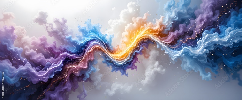 Aufkleber abstract energy burst, vibrant light streaks, colorful flowing plasma, sparkles dancing. dynamic com