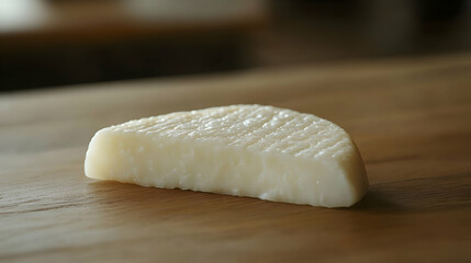 Queso Tetilla, Tetilla Cheese Tetilla cheese wedge on wood surface, silky texture, soft warm background