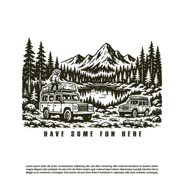 Vintage wild adventure forest vector. 