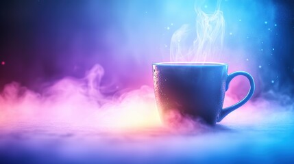 Dreamy mug on a misty table with rising steam in a magical ambient a hot cup beverage relaxation