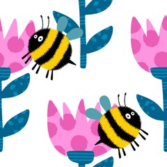 Kids seamless bee pattern for fabrics and packaging and gifts and cards and linens and wrapping paper