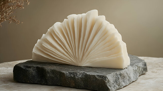 Queso Zamorano, Zamorano Cheese Zamorano cheese slices fanned on stone slab, natural rind, soft beige background