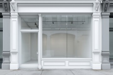 Realistic storefront mockup, local shop store glass window, small business commercial branding showcase