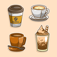 Coffe drink doodle sticker hand draw collection set