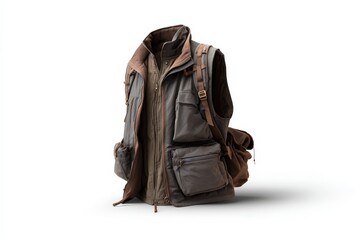 Naklejka premium Stylish men's vest and backpack set in earthy tones. Perfect for adventure and travel.