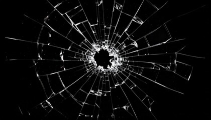 Fototapeta premium Broken Glass With Radial Cracks On Black Background
