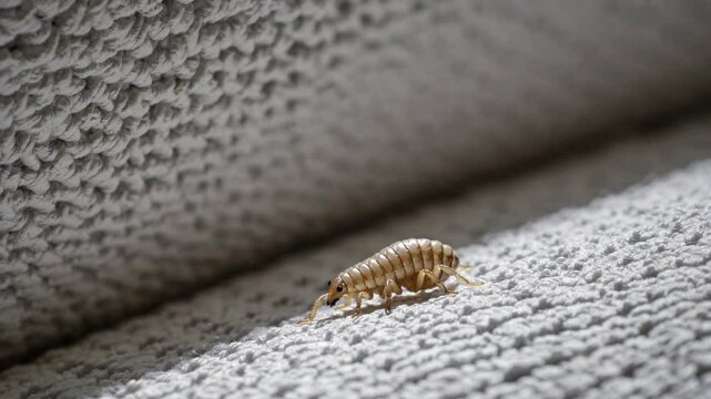 Microscopic dust mite crawling on fabric