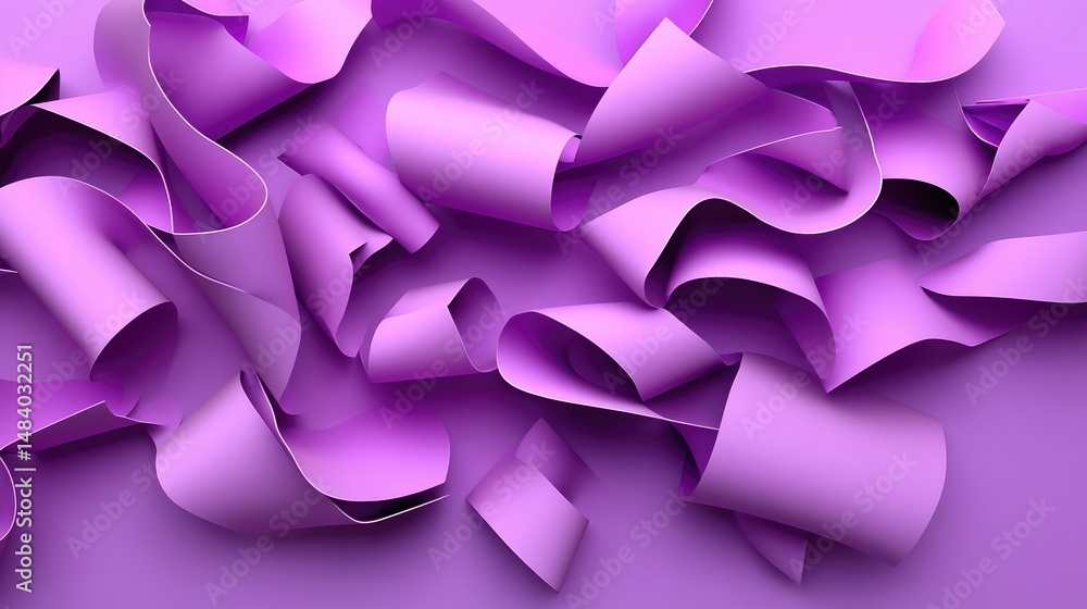 Poster abstract pastel paper curls on a clean lavender field for branding and layouts