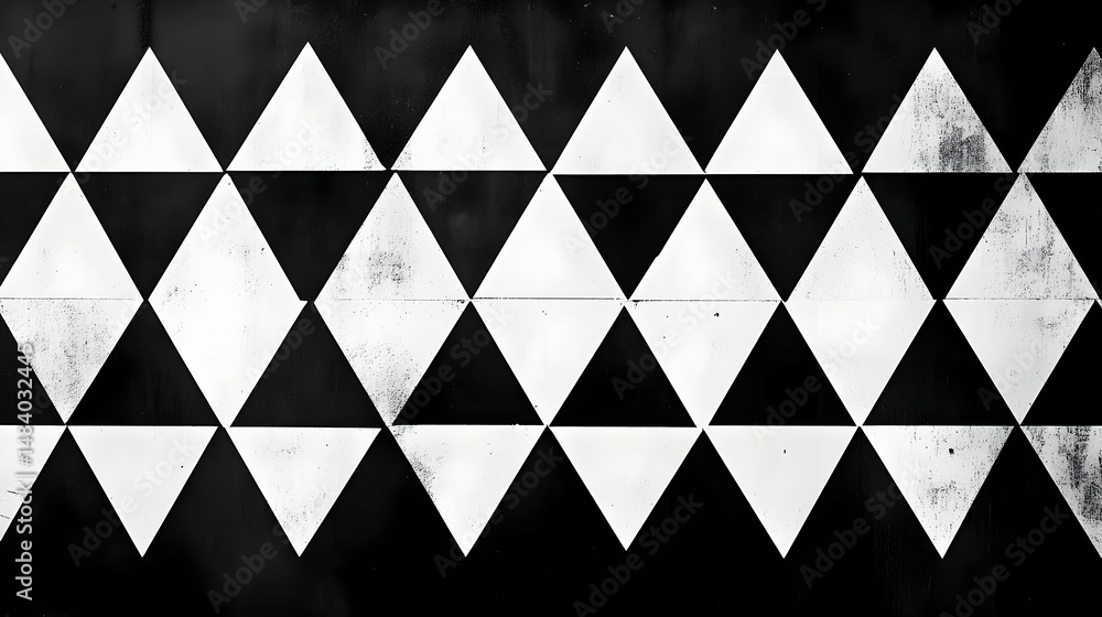 Poster monochrome geometrical triangles pattern, creating diamond shapes repetitive design
