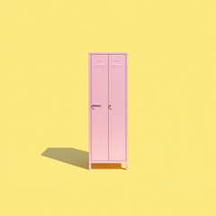 Modern Pink Yellow Lockers Elegant Interior Design Bright Minimalism Two-door Object Metal Storage Vibrant Furniture Stylish Decor Retro Fashionable Lifestyle School Environment Home Workspace