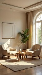 Serene mediation room, featuring neutral colors, soft lighting, comfortable seating, and calming decor Ideal for conflict resolution, therapy, or peaceful reflection , meditation, mindfulness, chairs