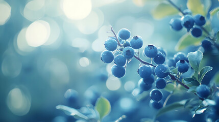 Enchanting blueberry cluster in a soft, ethereal bokeh wonderland setting