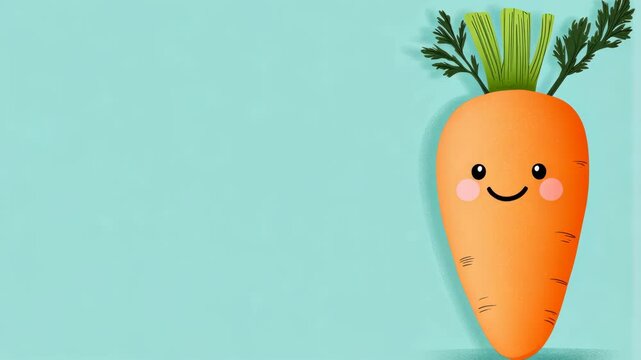 Happy cartoon carrot on a blue background.