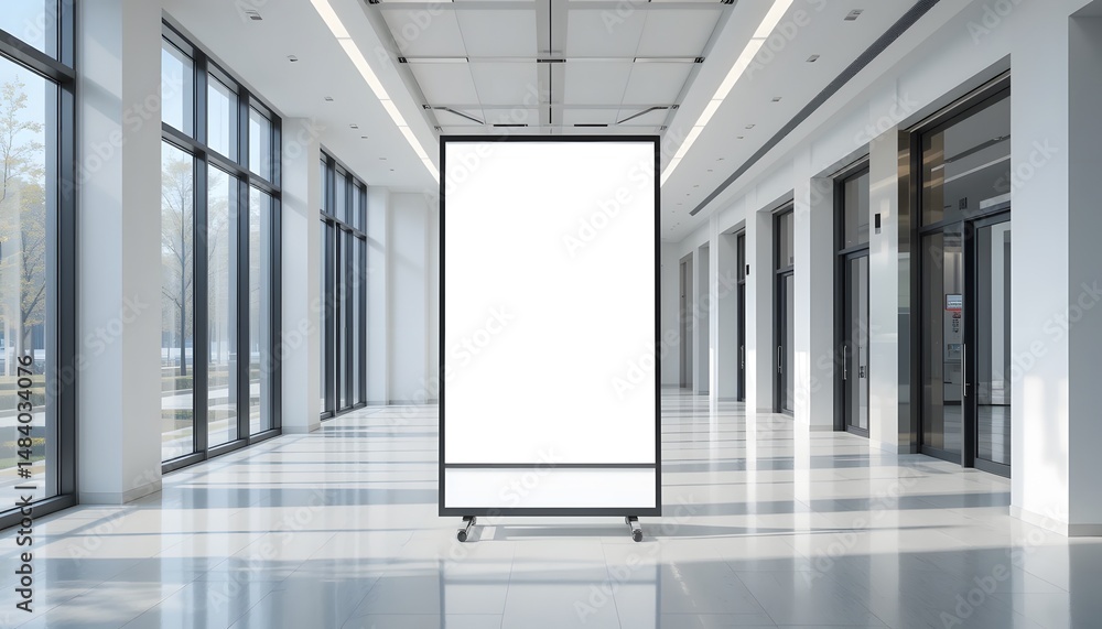 Poster modern corridor bright interior space, a clean architectural design. natural light streams through l