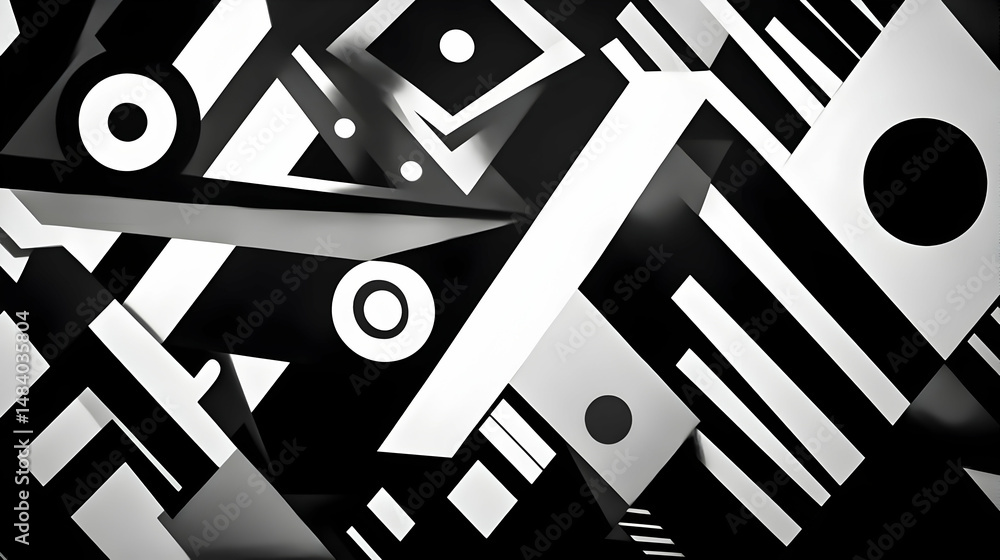 Poster dynamic interplay of geometric forms in a monochrome abstract composition