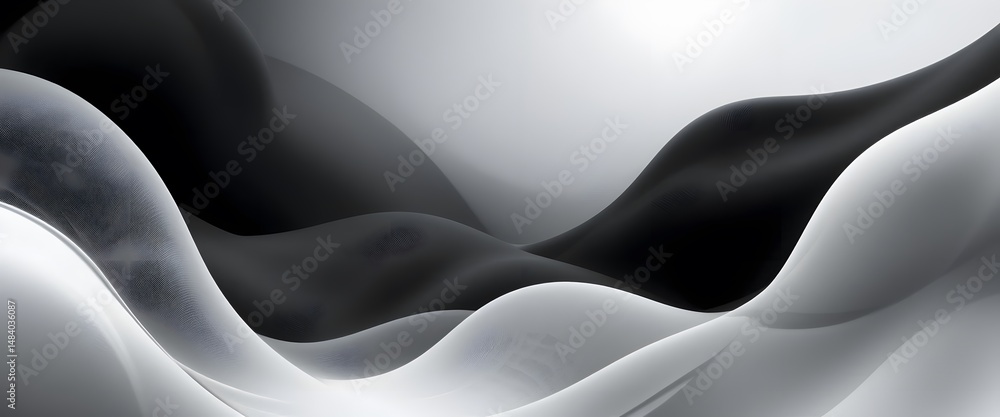 Poster Abstract Gradients, A Seamless Blend Of Black And White, Smooth Flowing Shapes Create Depth And Movement, Offering Calmness. Serene Texture.
