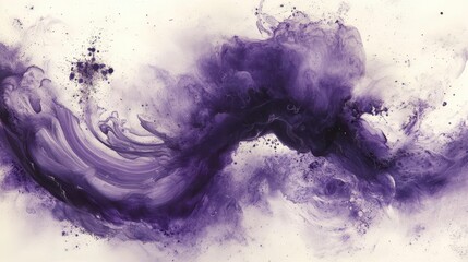 Obraz premium Abstract purple paint swirls on white background, dynamic fluid motion.