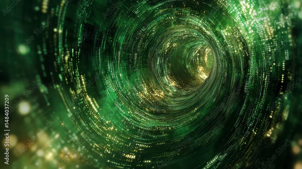 Aufkleber Abstract green swirling tunnel with glowing particles.