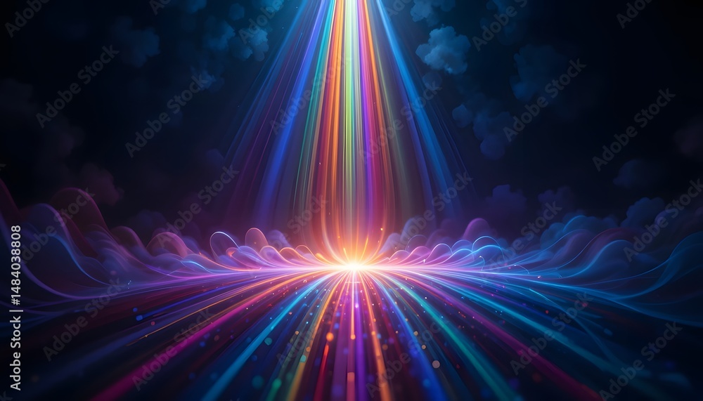 Aufkleber light refraction creates abstract rainbow spectrum, dark backdrop illuminates ethereal hues. colorfu