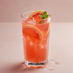 Refreshing Pink Grapefruit Cocktail with Ice and Mint