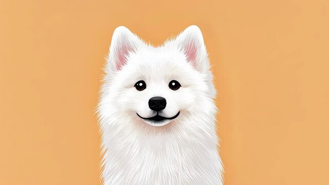 Illustration of a smiling Samoyed dog on a vibrant background.