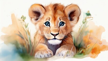 Niedlicher Baby-Löwe in zarter Aquarellmalerei