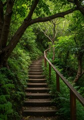 Obraz premium Stone Steps Winding Through Lush Green Forest