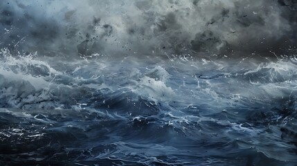 Fototapeta premium Turbulent Ocean Waves Under Cloudy Sky Showing Stormy Water Surface