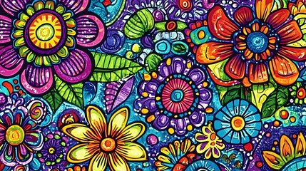 Fototapeta premium Vibrant Psychedelic Floral Pattern Design