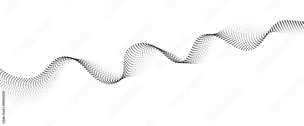 Poster flowing dot wave halftone gradient pattern on transparent background