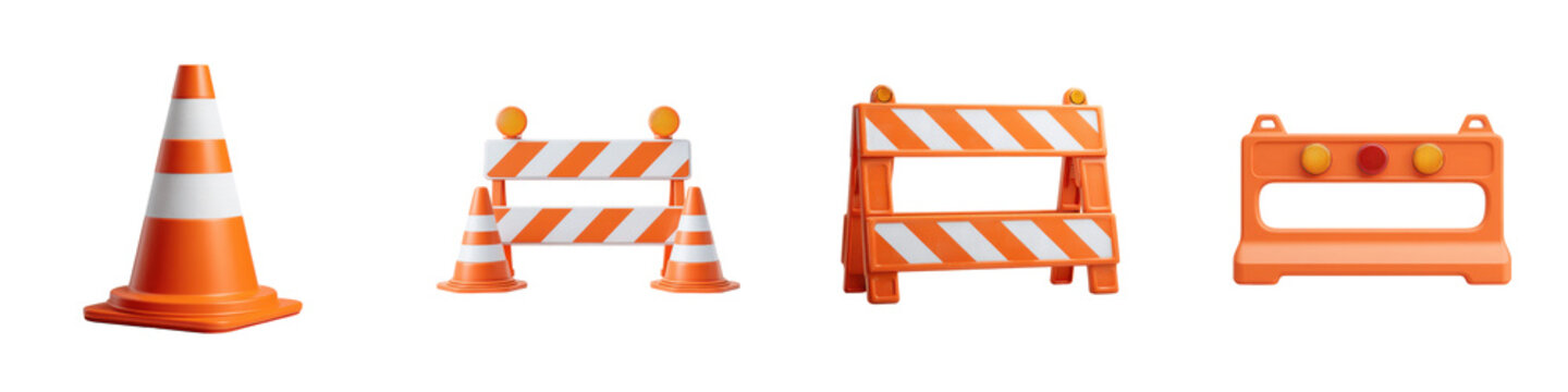 Traffic cones and barriers in various configurations.