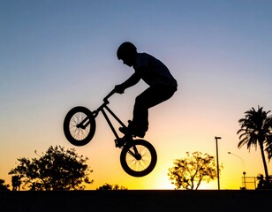 Silhouette Of BMX Rider Performing Trick At Sunset