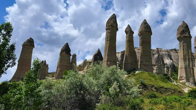 The Valley of Love in Goreme National Park. Unique rocks of various shapes. Sandstone cliffs. The wonders of Cappadocia are rock formations. The unusual shapes of the rocks are the property of Turkey.
