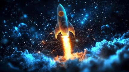 Low poly wireframe design emphasizing connection and innovation.