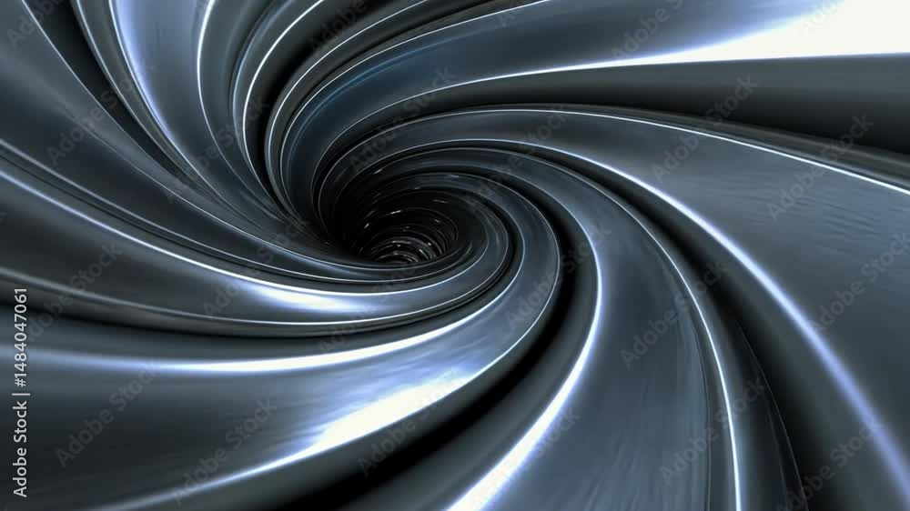 Poster mesmerizing spiral of shiny metallic curves creates captivating vortex, evoking depth and movement w