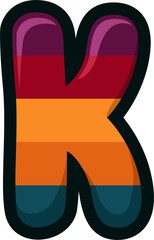 Bold cartoon alphabet letter K in retro sunset color style. Perfect for kids' projects, playful titles, branding, crafts, and education. Isolated high-quality PNG on transparent background.